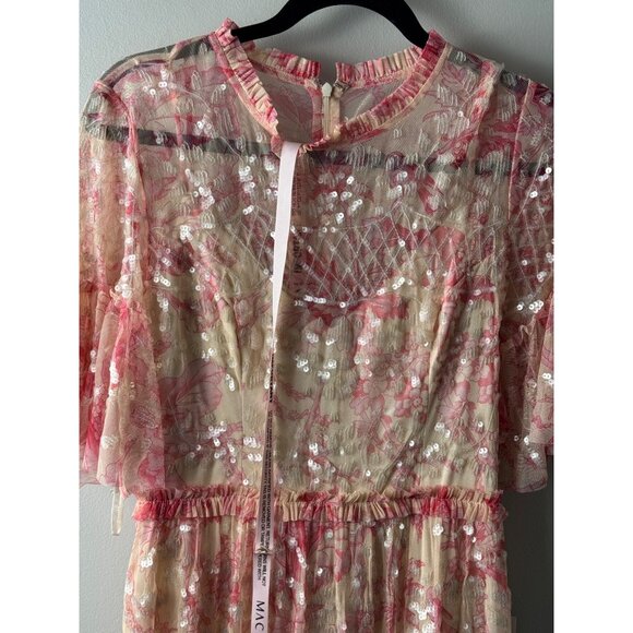 MAC DUGGAL 9148 Mini Dress Cocktail Flounce Sleeve Floral Embellished Size 4 NWT - Picture 6 of 8